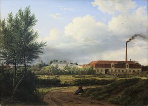 Partij van Amager met de oliemolen en kaarsenfabriek van etatsraad L.P. Holmblad